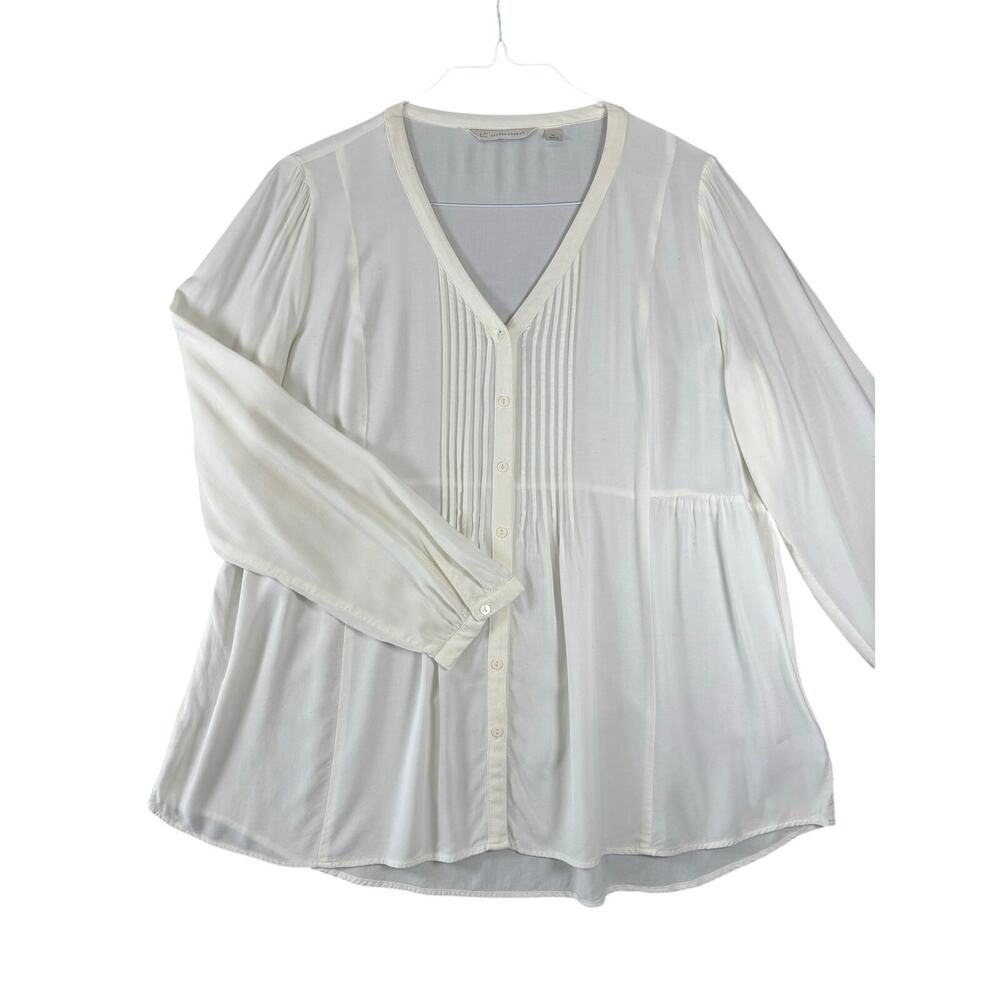LC Lauren Conrad XL Ivory Pintuck Button Front Peplum Blouse
